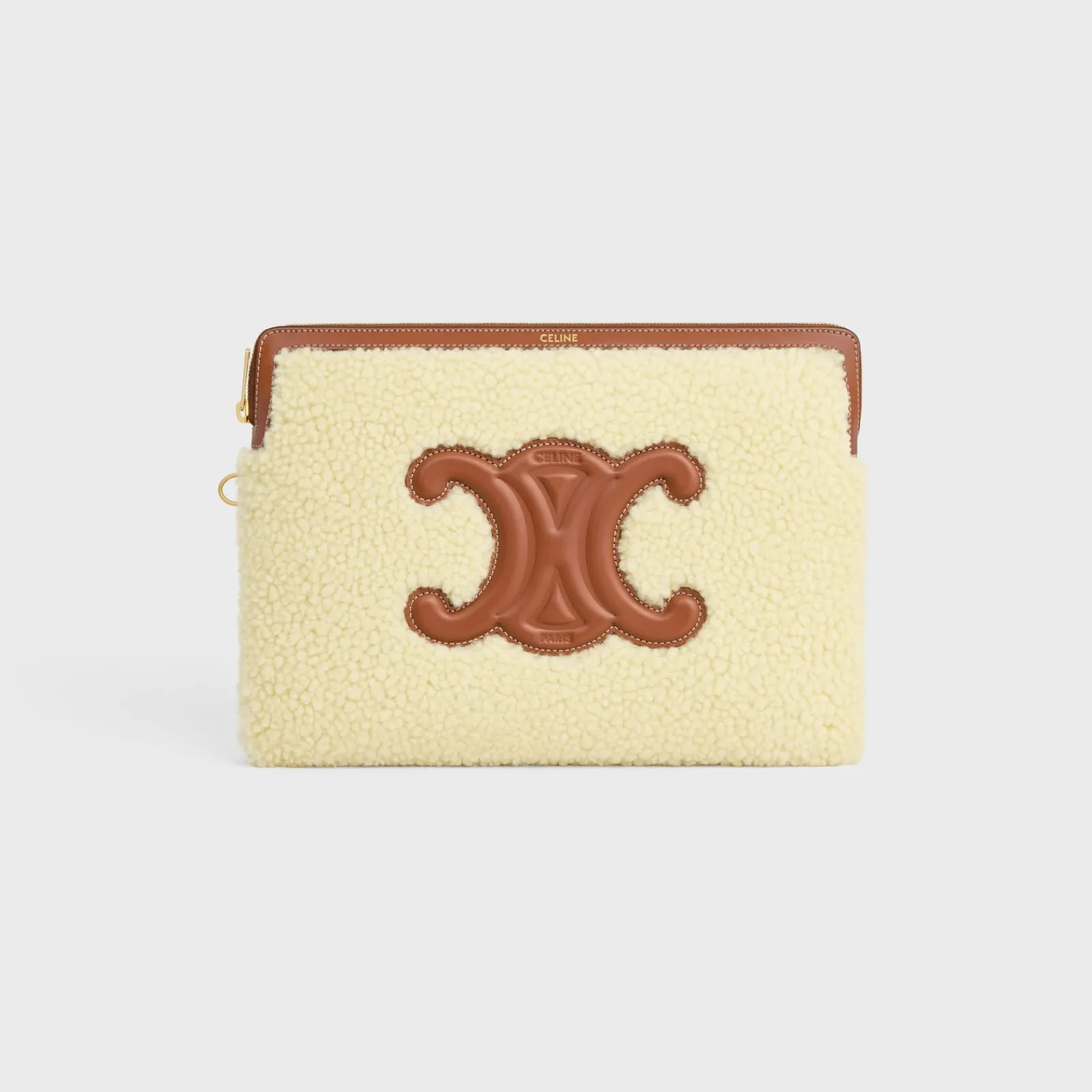 Online SMALL POUCH WITH STRAP in SHEARLING AND CALFSKIN Women More Lines·Cuir Triomphe | Categories·Pouches And Tech Accessories