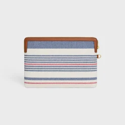 Discount SMALL POUCH WITH STRAP in STRIPED TEXTILE AND CALFSKIN Women More Lines·Cuir Triomphe | Categories·Pouches And Tech Accessories