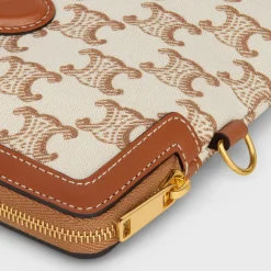Clearance SMALL POUCH WITH STRAP in TEXTILE WITH TRIOMPHE PRINT AND CALFSKIN Women More Lines·Cuir Triomphe | Categories·Pouches And Tech Accessories