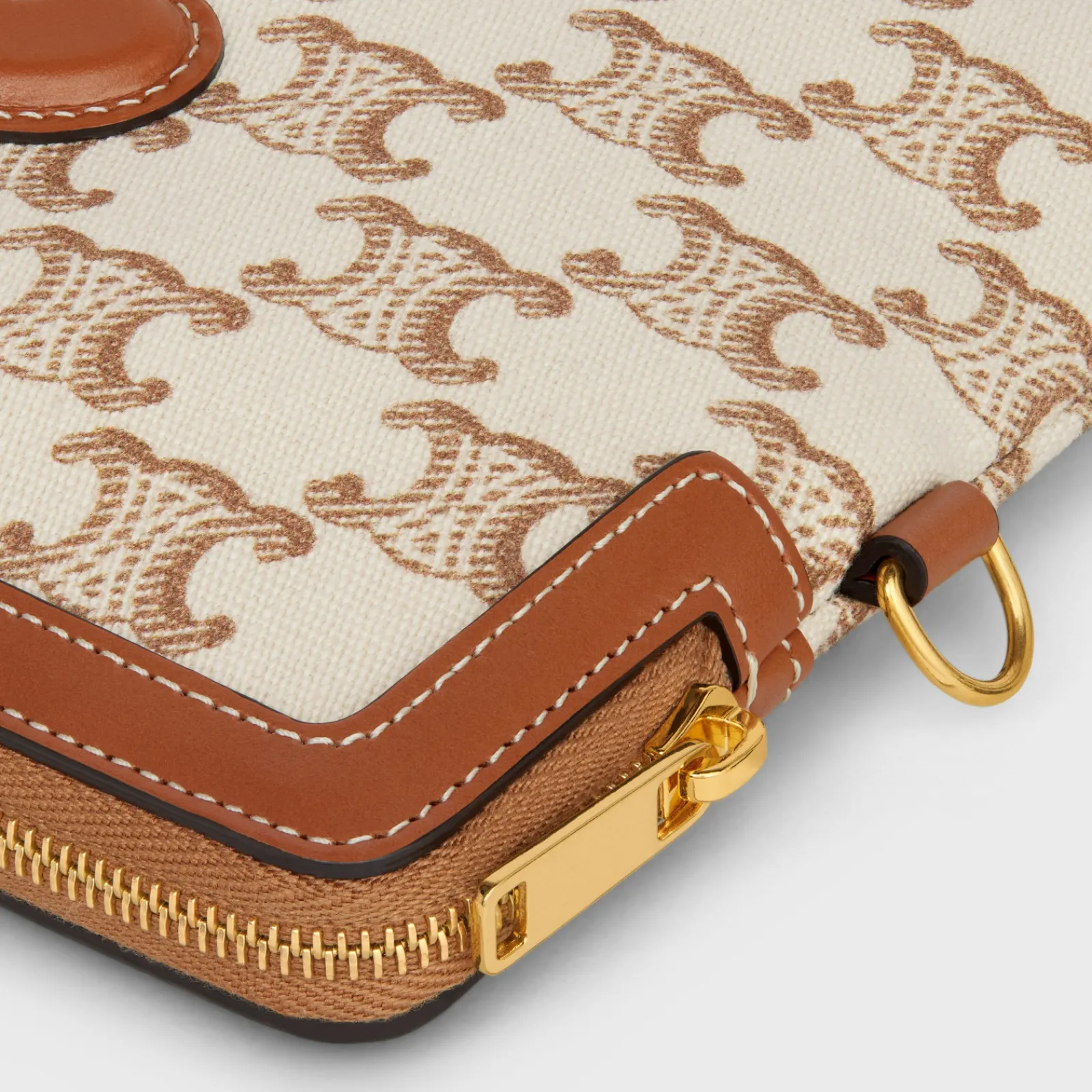 Clearance SMALL POUCH WITH STRAP in TEXTILE WITH TRIOMPHE PRINT AND CALFSKIN Women More Lines·Cuir Triomphe | Categories·Pouches And Tech Accessories