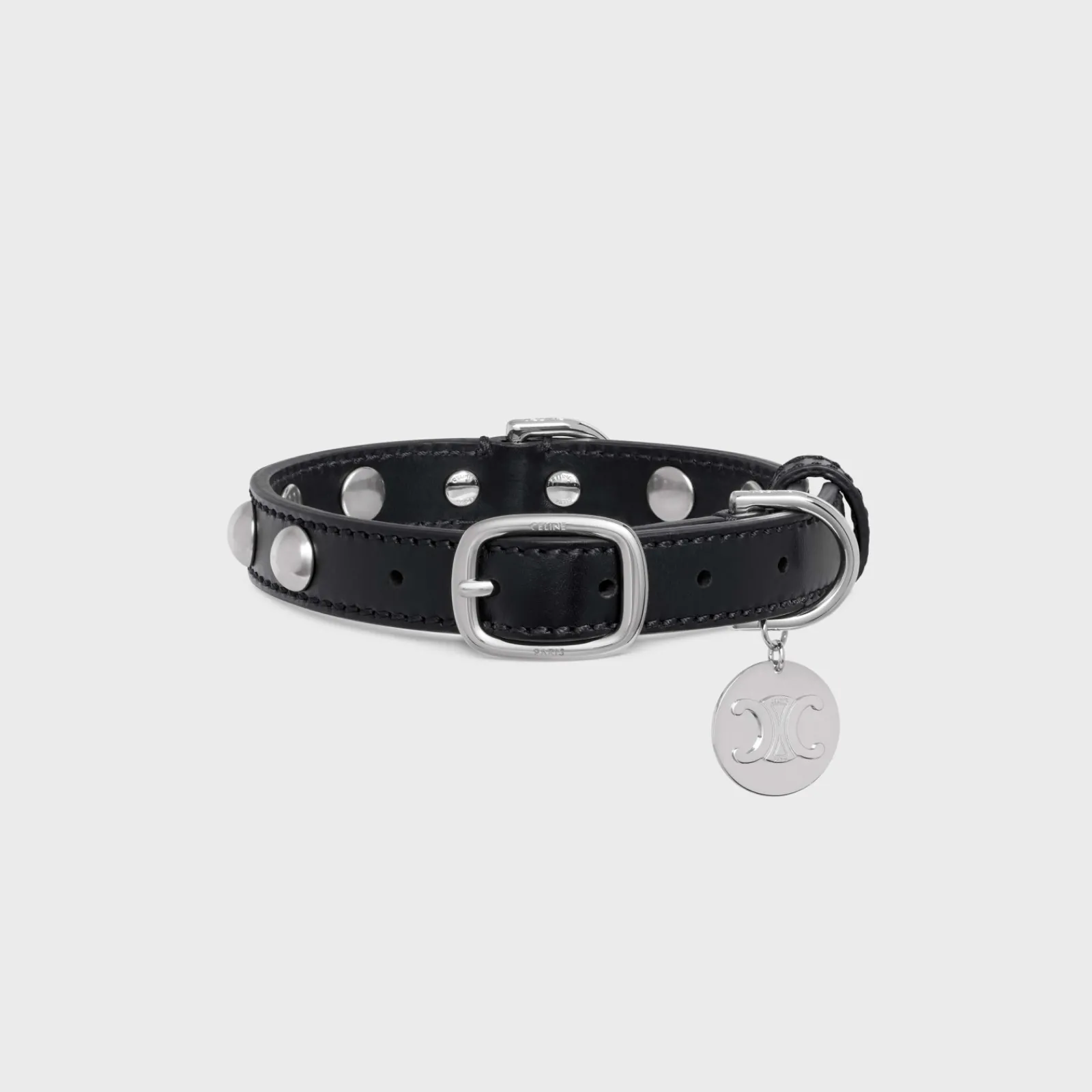 Hot Small Thin Dog Collar in Smooth Calfskin with Studs Dog Accessories