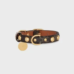 Sale Small Thin Dog Collar in Triomphe Canvas & Calfskin with studs Dog Accessories