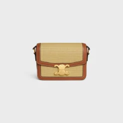 New TEEN TRIOMPHE BAG in RAFFIA EFFECT TEXTILE and calfskin Women Triomphe | Categories·Cross-Body Bags