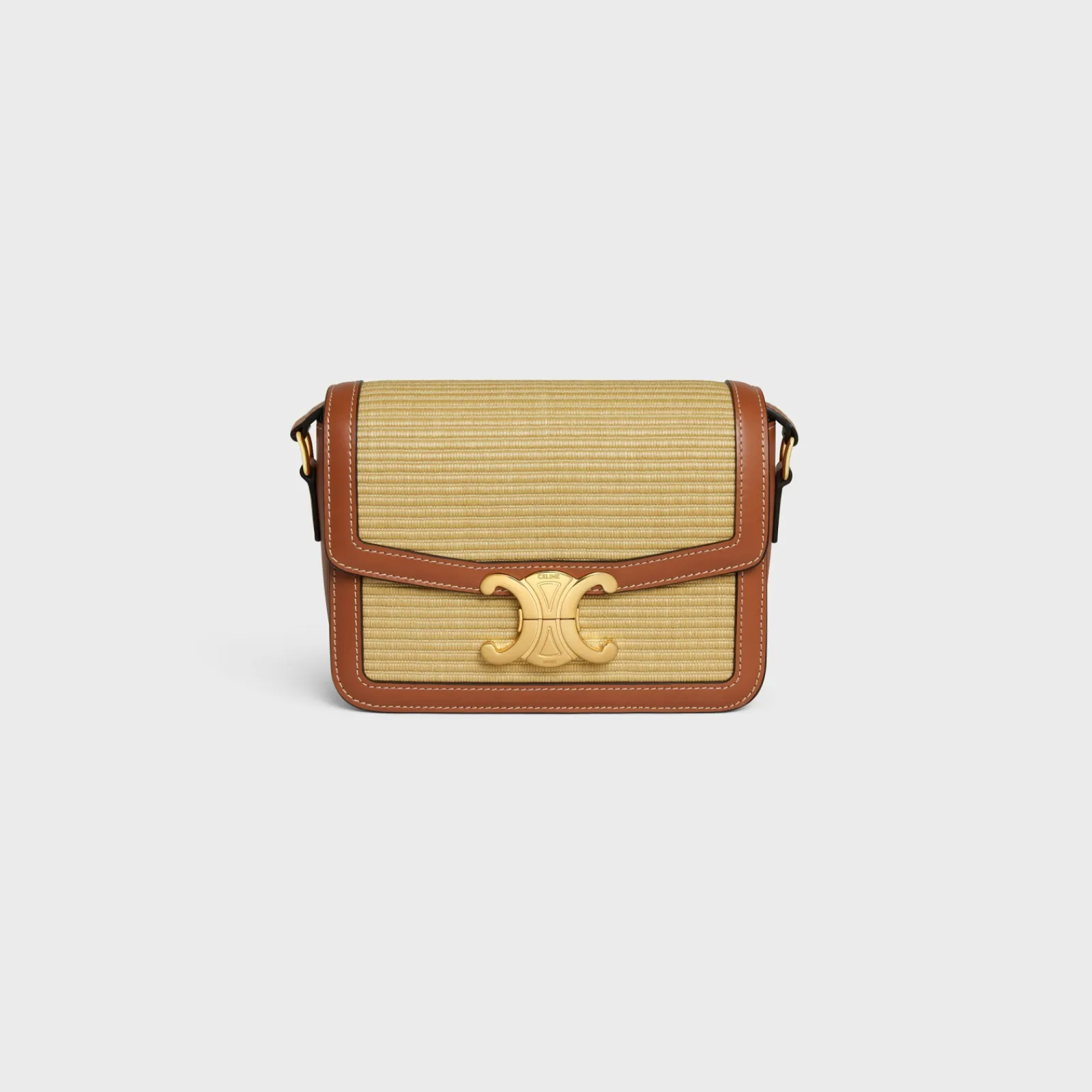 New TEEN TRIOMPHE BAG in RAFFIA EFFECT TEXTILE and calfskin Women Triomphe | Categories·Cross-Body Bags