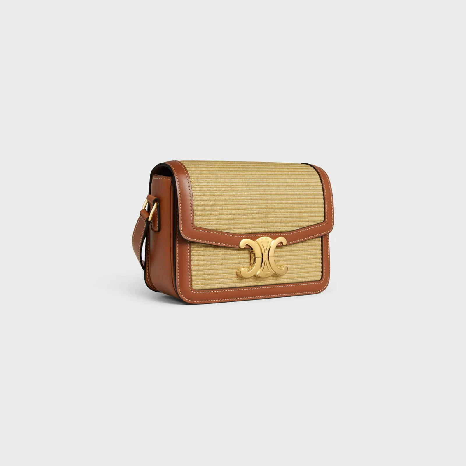 New TEEN TRIOMPHE BAG in RAFFIA EFFECT TEXTILE and calfskin Women Triomphe | Categories·Cross-Body Bags