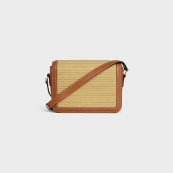 New TEEN TRIOMPHE BAG in RAFFIA EFFECT TEXTILE and calfskin Women Triomphe | Categories·Cross-Body Bags
