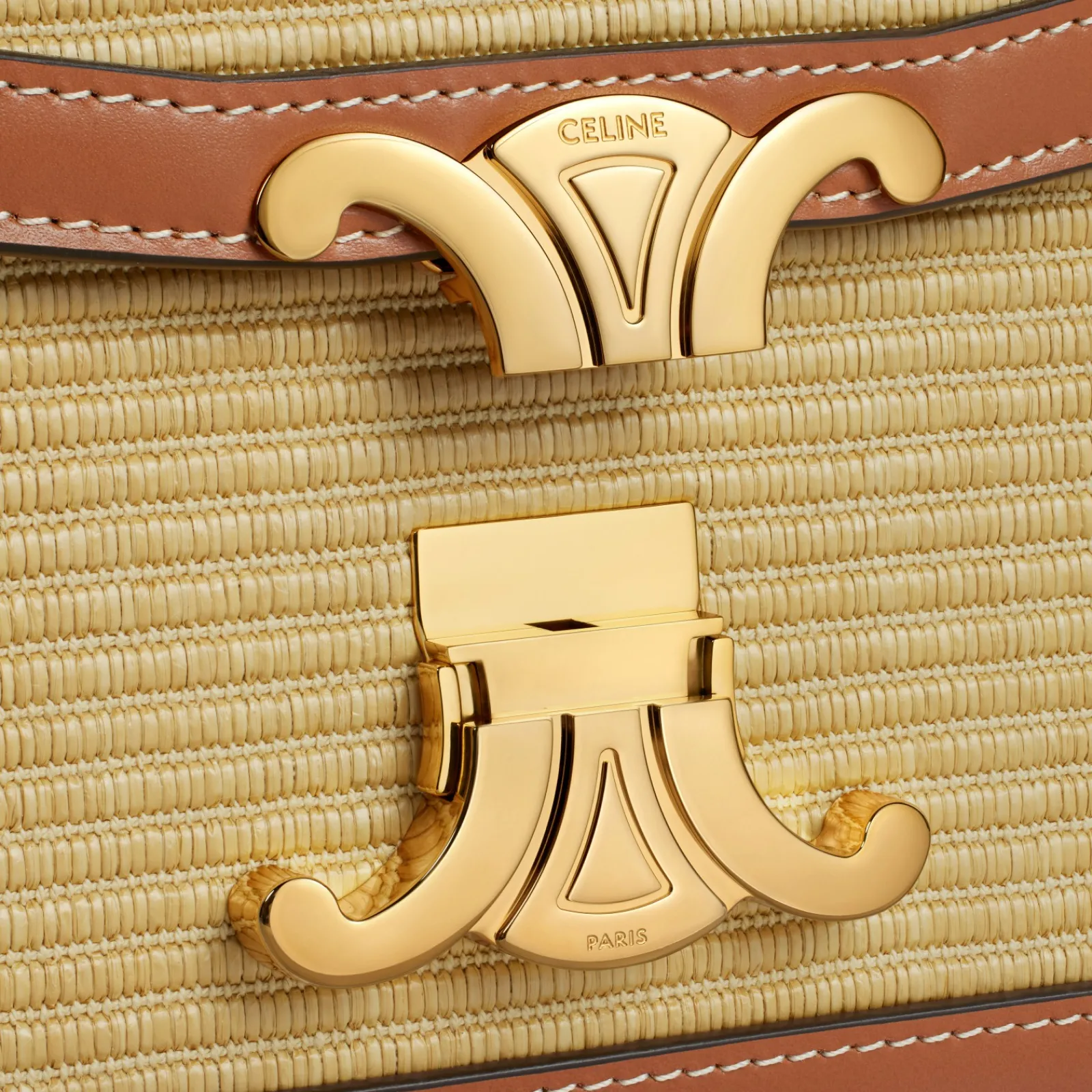 New TEEN TRIOMPHE BAG in RAFFIA EFFECT TEXTILE and calfskin Women Triomphe | Categories·Cross-Body Bags