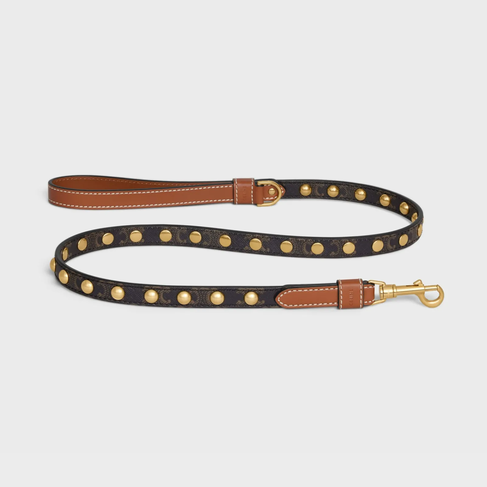 Fashion Thin Dog Leash in Triomphe Canvas and Calfskin with studs Dog Accessories