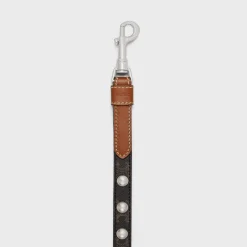 Outlet Thin Dog Leash in Triomphe Canvas and Calfskin with studs Dog Accessories