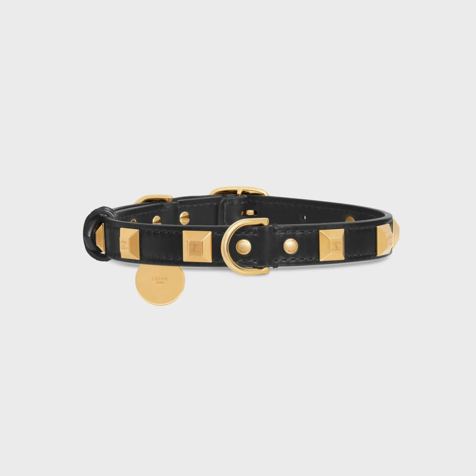 Outlet Thin Medium Dog Collar in smooth Calfskin with pyramid studs Dog Accessories