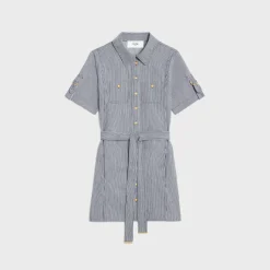 Fashion trapeze mini dress in striped cotton Women Dresses And Skirts