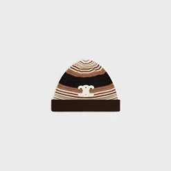 New triomphe beanie in striped wool Women Beanies And Scarves