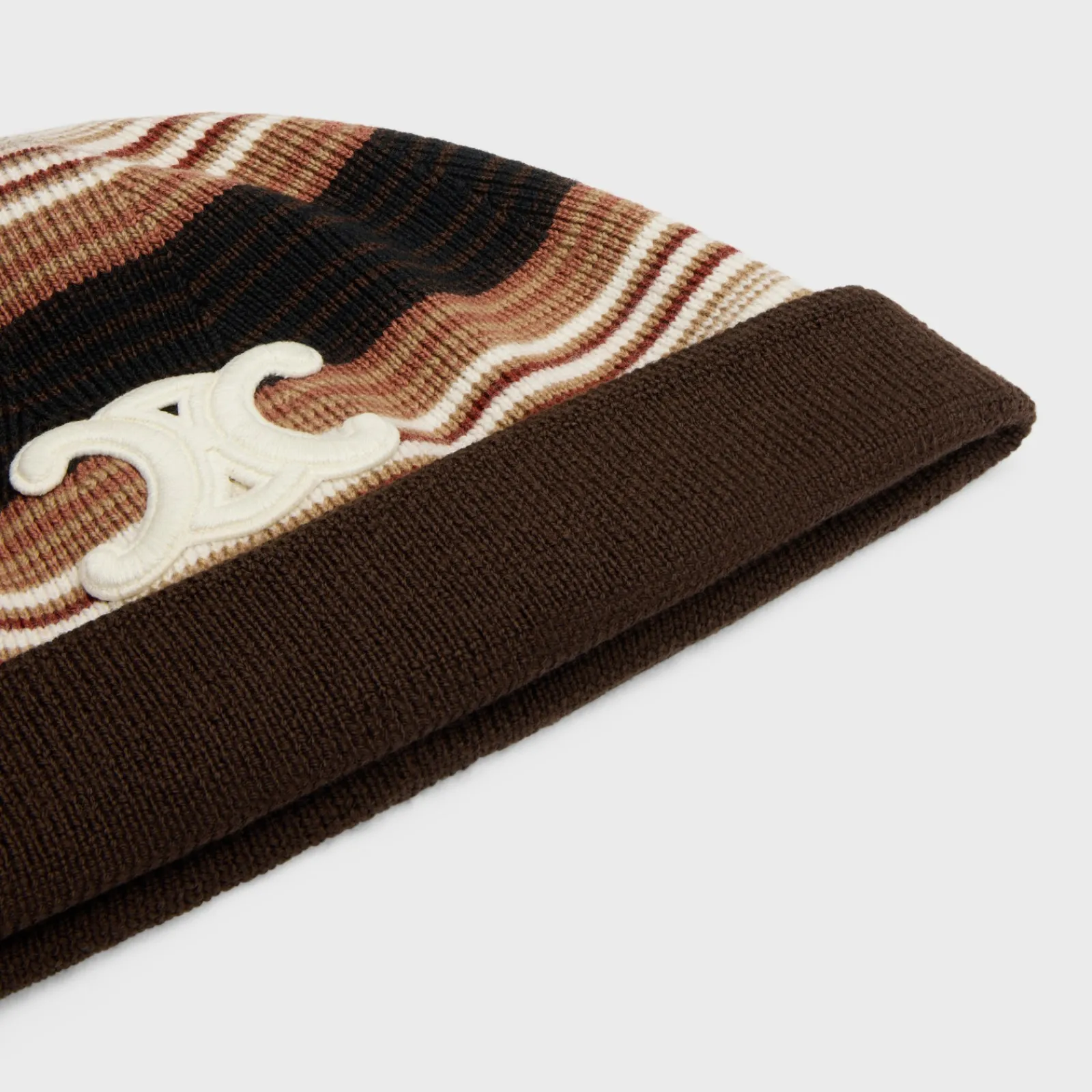 New triomphe beanie in striped wool Women Beanies And Scarves