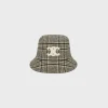Fashion triomphe bucket hat in checked wool Women Bucket Hats And Caps