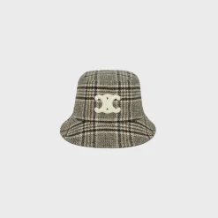 Fashion triomphe bucket hat in checked wool Women Bucket Hats And Caps