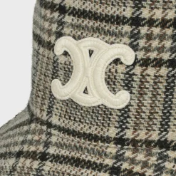 Fashion triomphe bucket hat in checked wool Women Bucket Hats And Caps