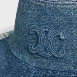 Hot triomphe bucket hat in dark union wash denim Women Bucket Hats And Caps