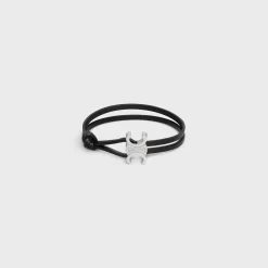 Discount Triomphe Clasp Bracelet in Calfskin and Brass with Rhodium Finish Bracelets & Rings