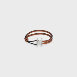 Fashion Triomphe Clasp Bracelet in Calfskin and Brass with Rhodium Finish Bracelets & Rings