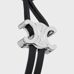 Discount Triomphe Clasp Bracelet in Calfskin and Brass with Rhodium Finish Bracelets & Rings