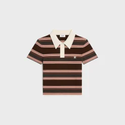 Fashion triomphe cropped polo shirt in striped cotton Women T-Shirts And Sweatshirts