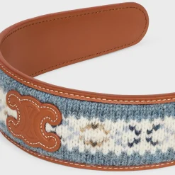 Outlet Triomphe Fair Isle Headband in Wool and Calfskin Women Hair Accessories