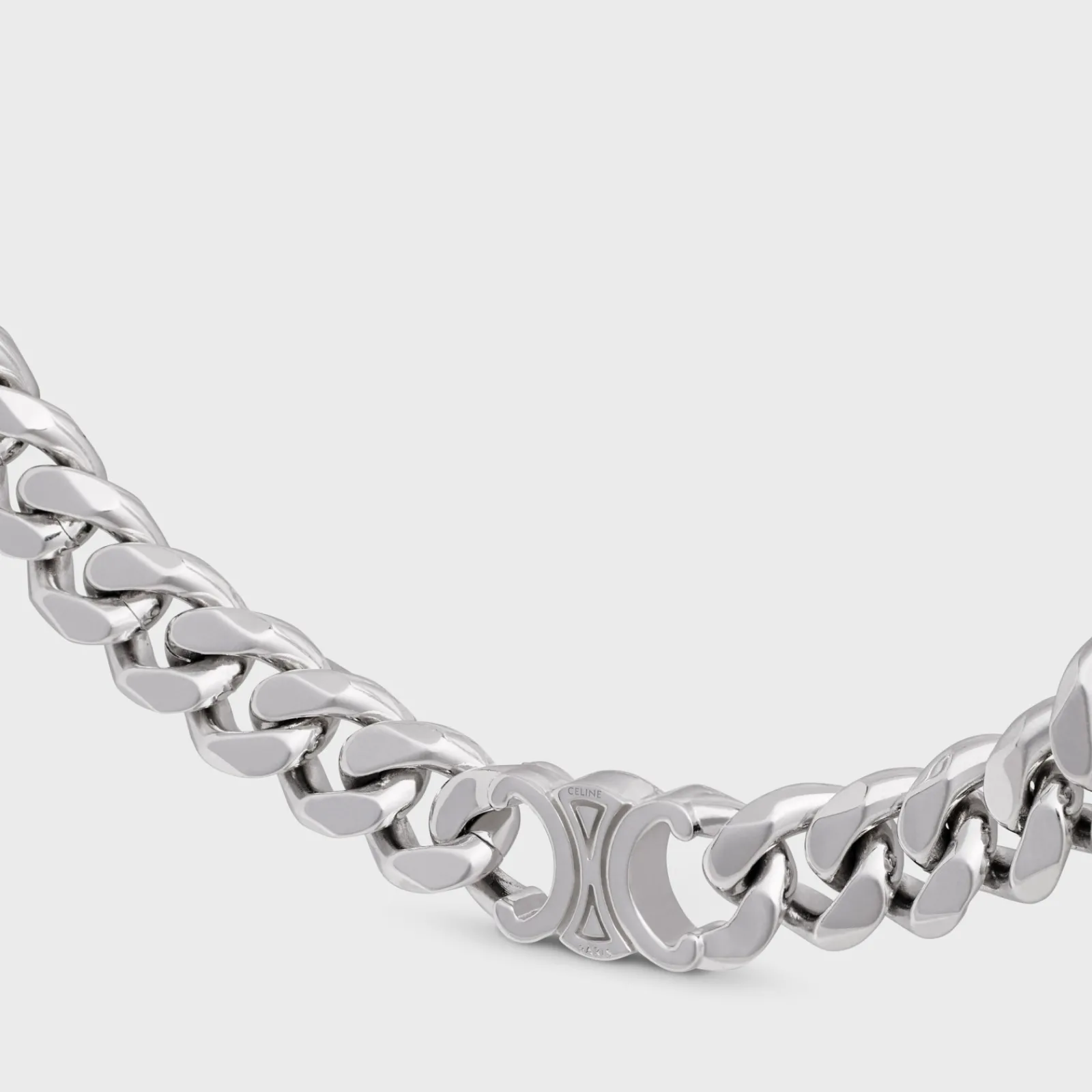 New Triomphe Gourmette Necklace in Brass with Rhodium Finish Necklaces