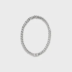New Triomphe Gourmette Necklace in Brass with Rhodium Finish Necklaces