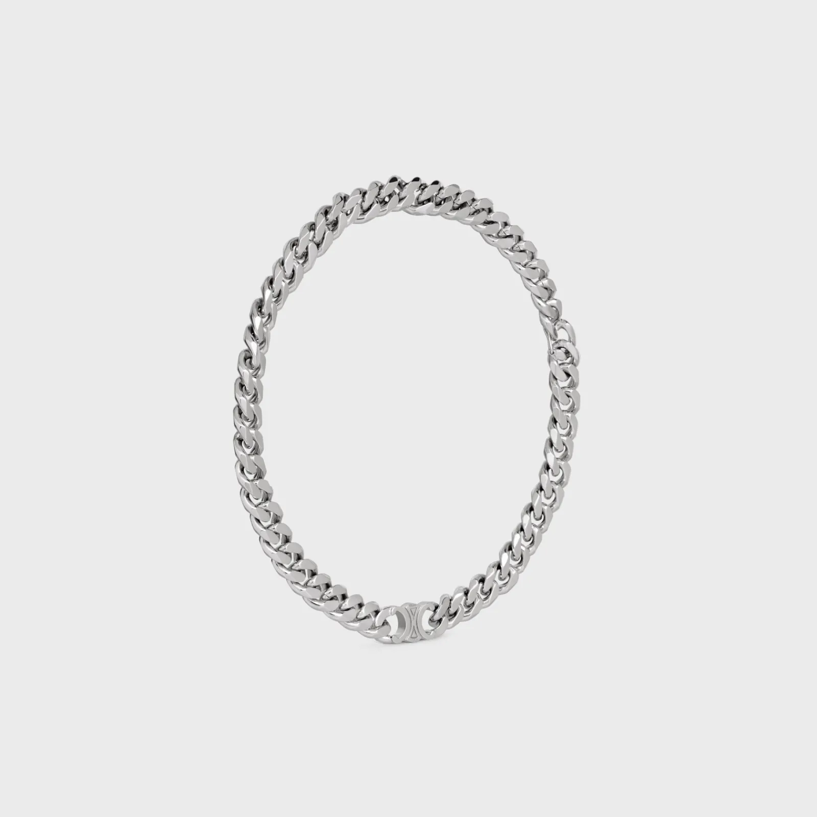 New Triomphe Gourmette Necklace in Brass with Rhodium Finish Necklaces