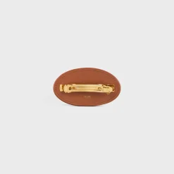 Fashion Triomphe Hair Clip in Shearling, Calfskin, Brass with Gold Finish and Steel Women Hair Accessories