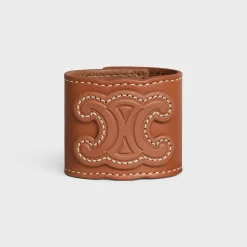 New Triomphe Hair Cuff in Calfskin and Brass with Gold Finish Women Hair Accessories