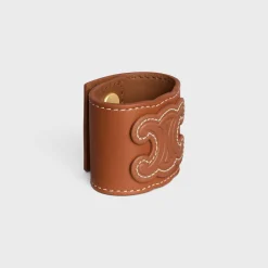 New Triomphe Hair Cuff in Calfskin and Brass with Gold Finish Women Hair Accessories