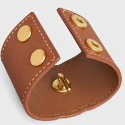 New Triomphe Hair Cuff in Calfskin and Brass with Gold Finish Women Hair Accessories