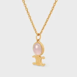 Hot Triomphe Indie Small Necklace in Brass with Gold Finish and Pink Quartz Women Triomphe | Categories·Necklaces