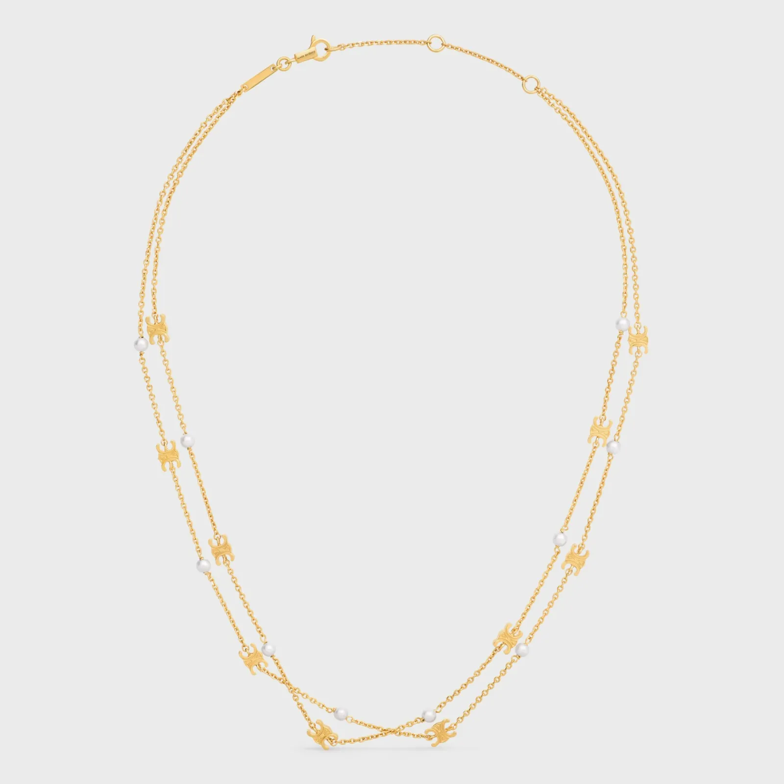 Fashion Triomphe Pearl Double Necklace in Brass with Gold Finish and Resin Pearls Women Triomphe | Categories·Necklaces