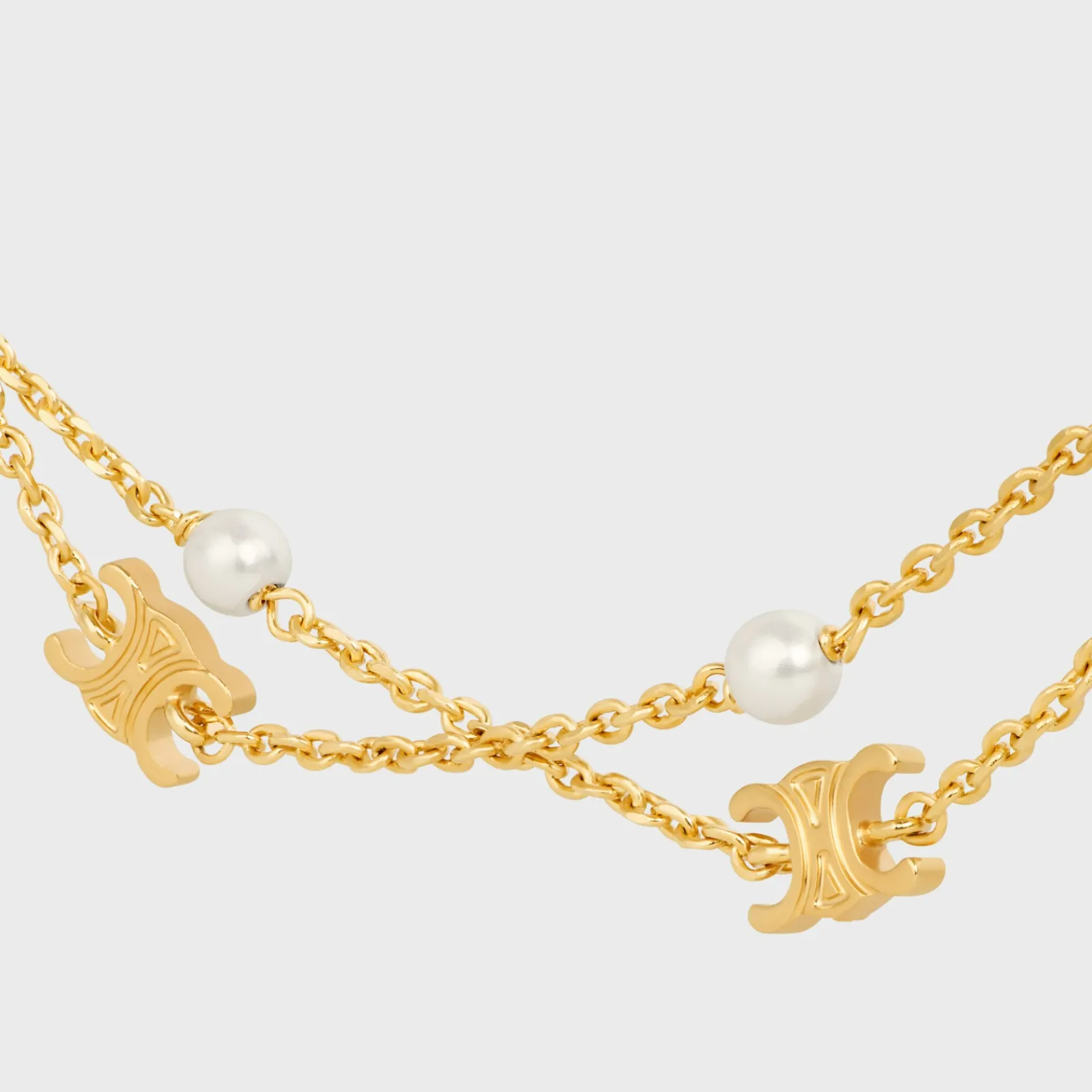Fashion Triomphe Pearl Double Necklace in Brass with Gold Finish and Resin Pearls Women Triomphe | Categories·Necklaces