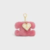 Fashion TRIOMPHE pom-pom keyring with HEART in SHEARLING AND CALFSKIN with GOLD FINISHING Women Categories·Straps And Accessories