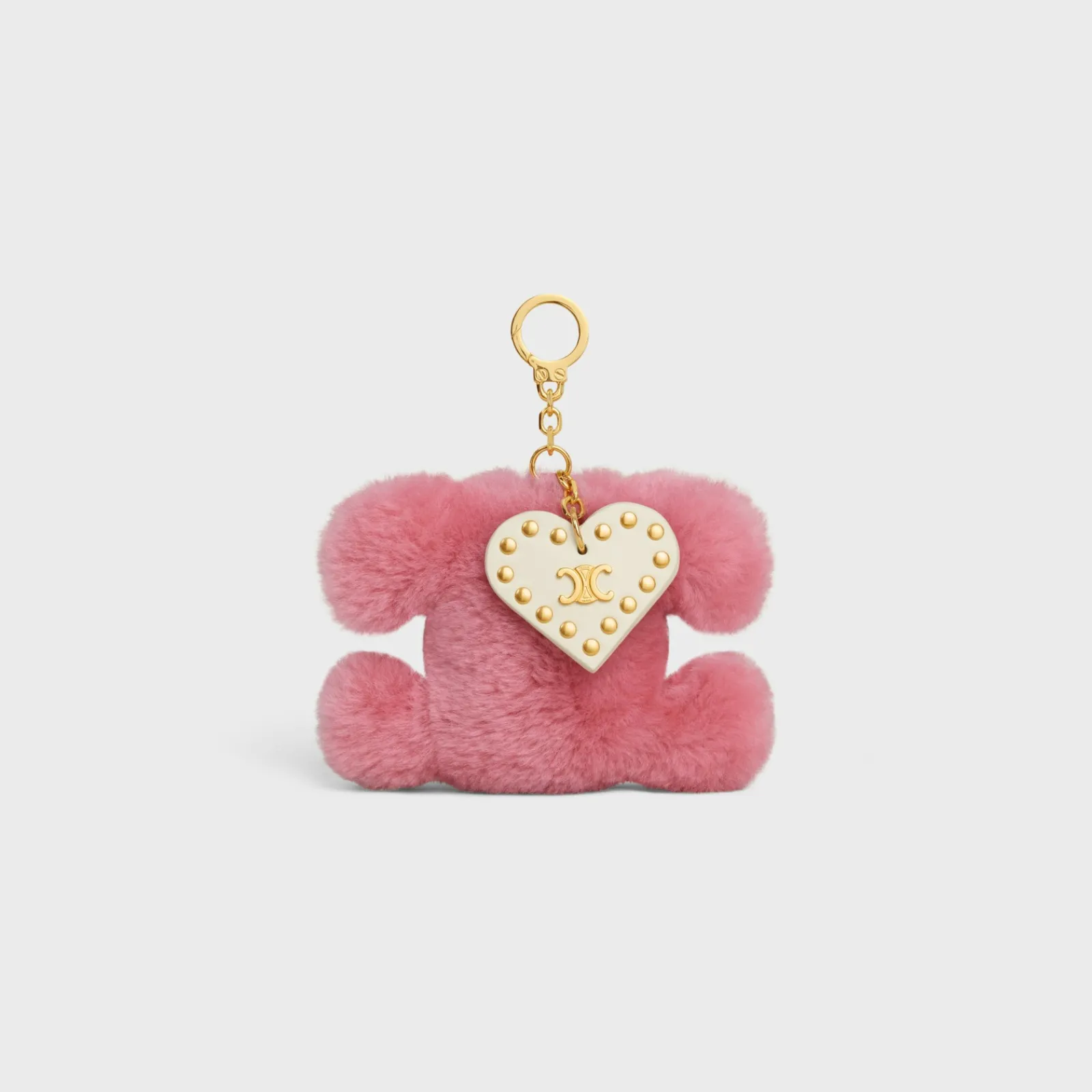 Fashion TRIOMPHE pom-pom keyring with HEART in SHEARLING AND CALFSKIN with GOLD FINISHING Women Categories·Straps And Accessories