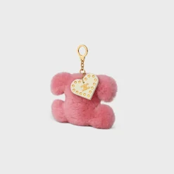 Fashion TRIOMPHE pom-pom keyring with HEART in SHEARLING AND CALFSKIN with GOLD FINISHING Women Categories·Straps And Accessories
