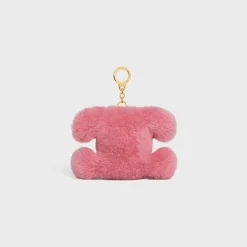 Fashion TRIOMPHE pom-pom keyring with HEART in SHEARLING AND CALFSKIN with GOLD FINISHING Women Categories·Straps And Accessories