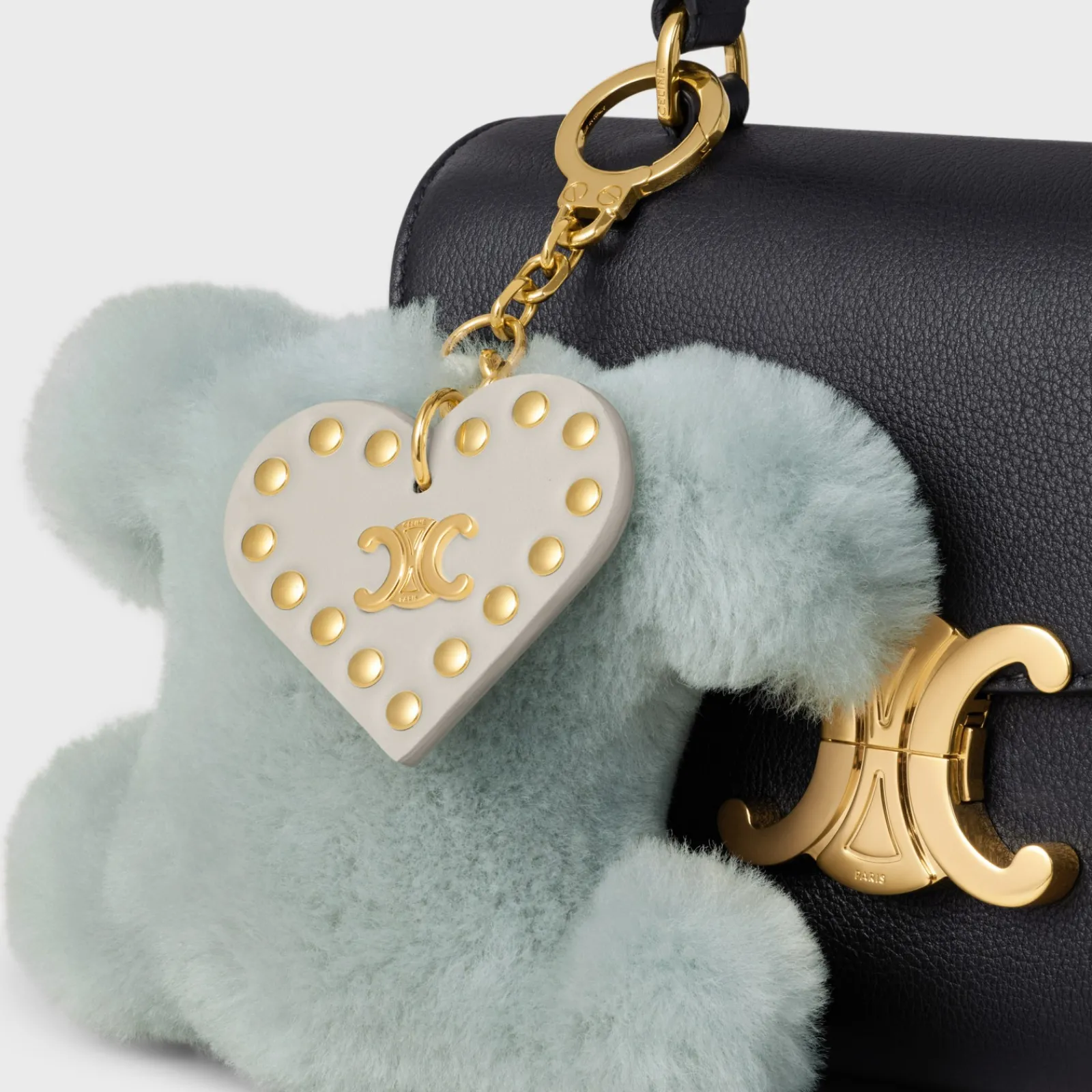 Best TRIOMPHE pom-pom keyring with HEART in SHEARLING AND CALFSKIN with GOLD FINISHING Women Categories·Straps And Accessories