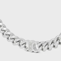 Discount Triomphe Small Gourmette Necklace in Brass with Rhodium Finish Necklaces