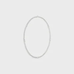 Discount Triomphe Small Gourmette Necklace in Brass with Rhodium Finish Necklaces