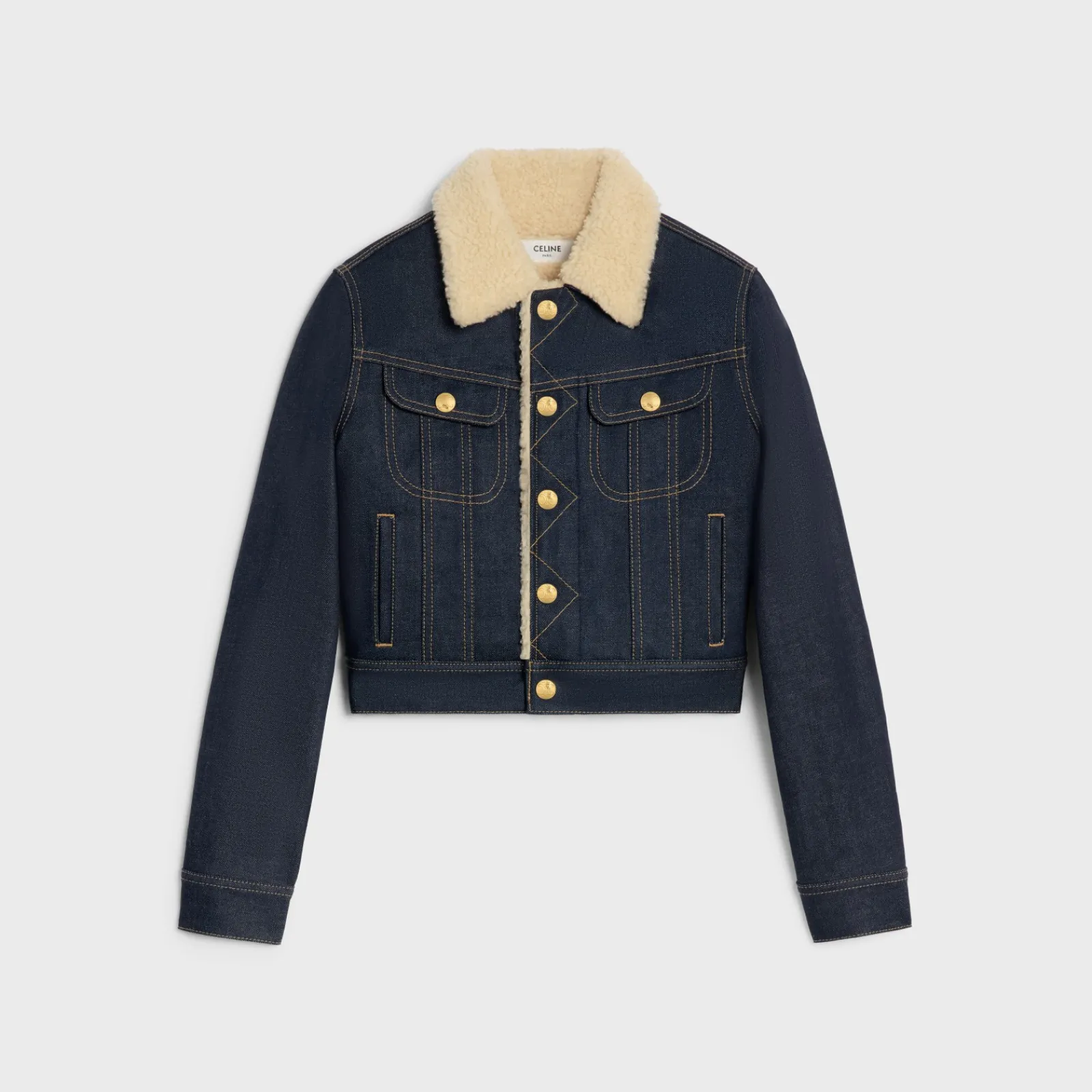 Discount trucker Sherpa jacket in raw wash denim Women Jackets