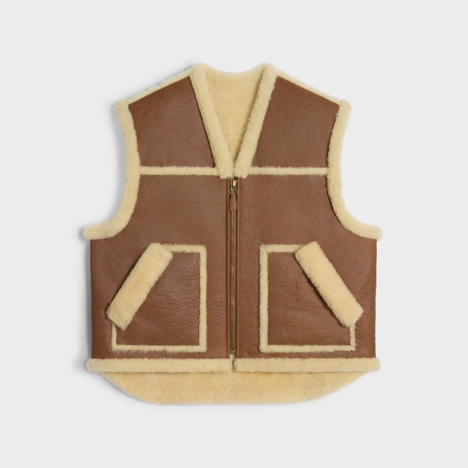 Online vintage-finish vest in shearling Women Leather And Shearling