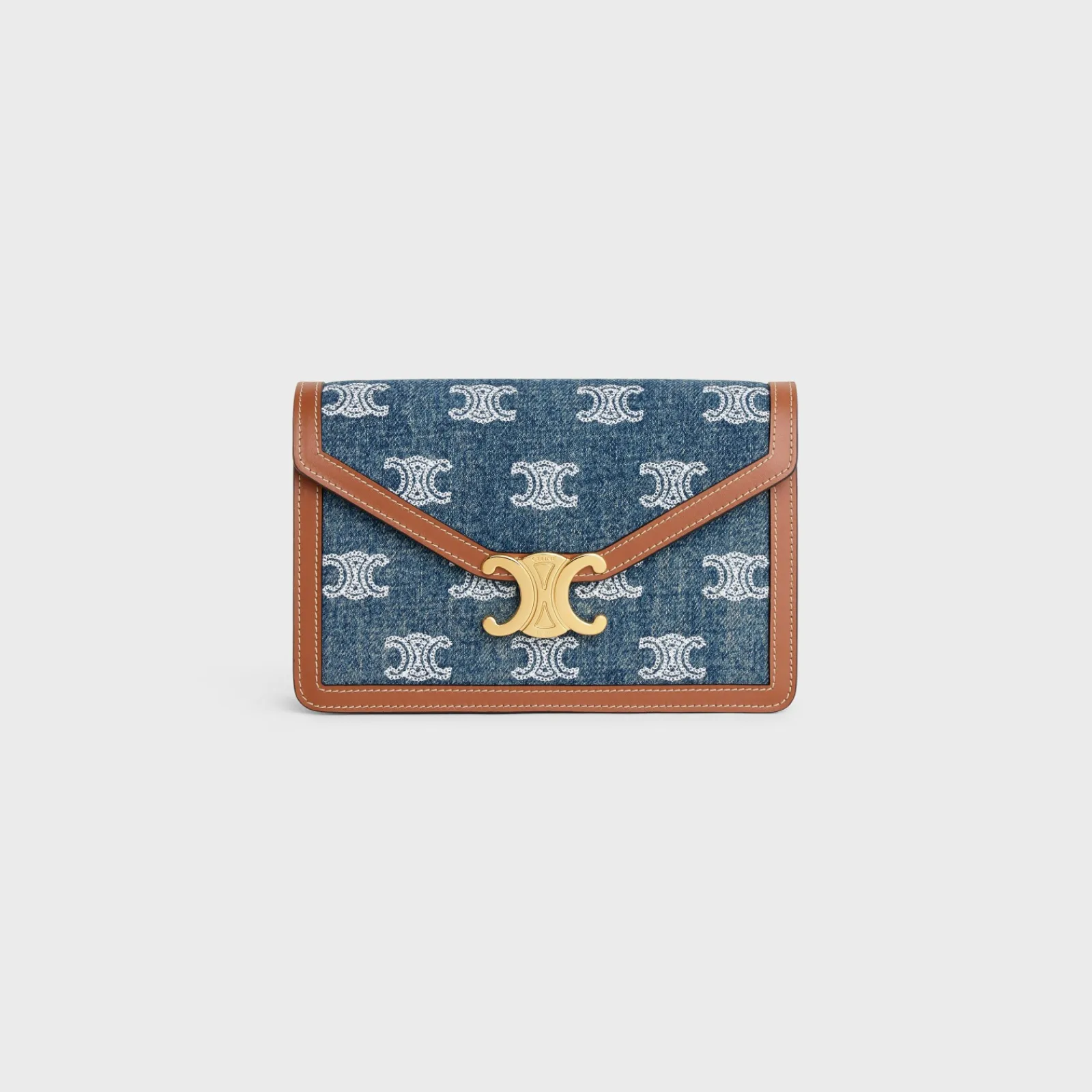 Best WALLET ON CHAIN MARGO in DENIM WITH TRIOMPHE ALL-OVER EMBROIDERY AND CALFSKIN Women Margo