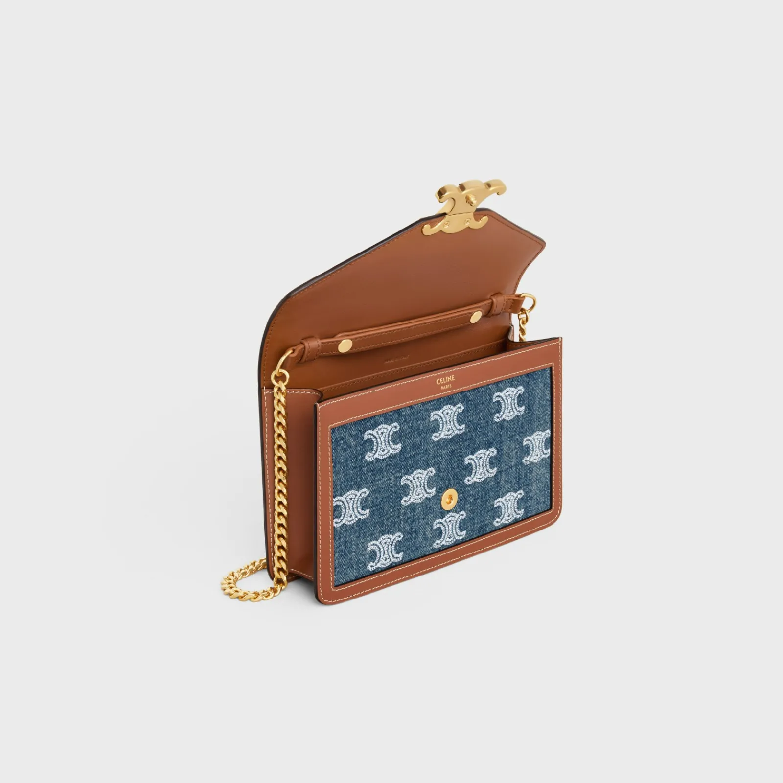 Best WALLET ON CHAIN MARGO in DENIM WITH TRIOMPHE ALL-OVER EMBROIDERY AND CALFSKIN Women Margo