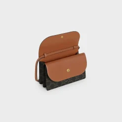 Clearance Wallet on strap in Triomphe Canvas and Smooth Lambskin Women Triomphe Canvas